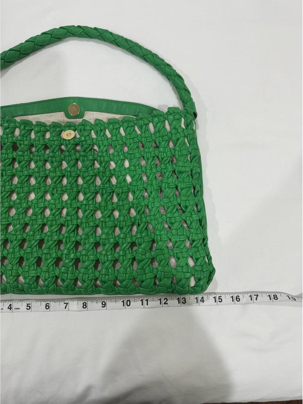 Vince Camuto Lyona Woven Leather Kelly Green Shoulder Bag Hobo Y2K Designer Bag - Picture 7 of 9